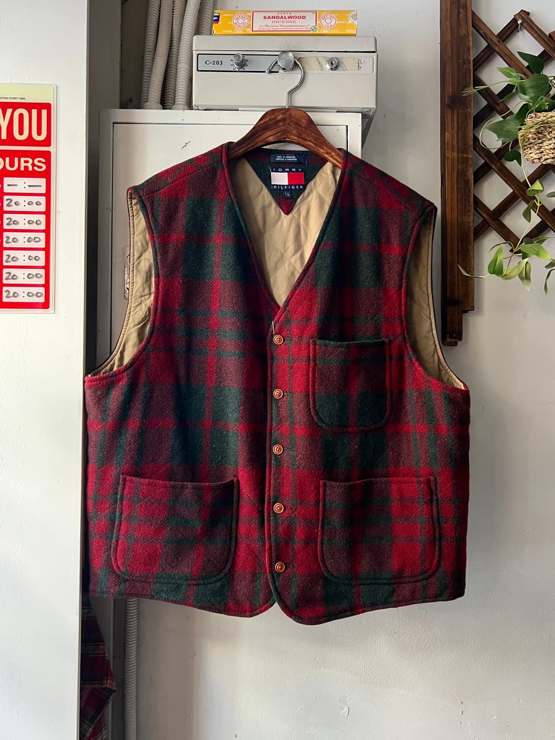 [L]90's 타미힐피거 USA 퀄팅 체크 울 베스트 상품이미지1