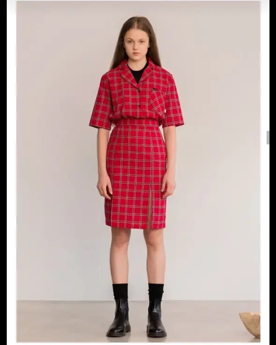 매치글로브 체크 투피스 스커트 셔츠 세트 상품이미지3