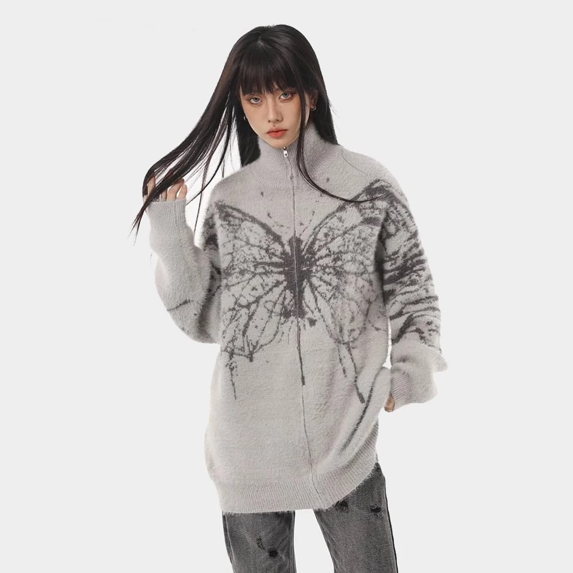 버터플라이 니트 집업 상품이미지4