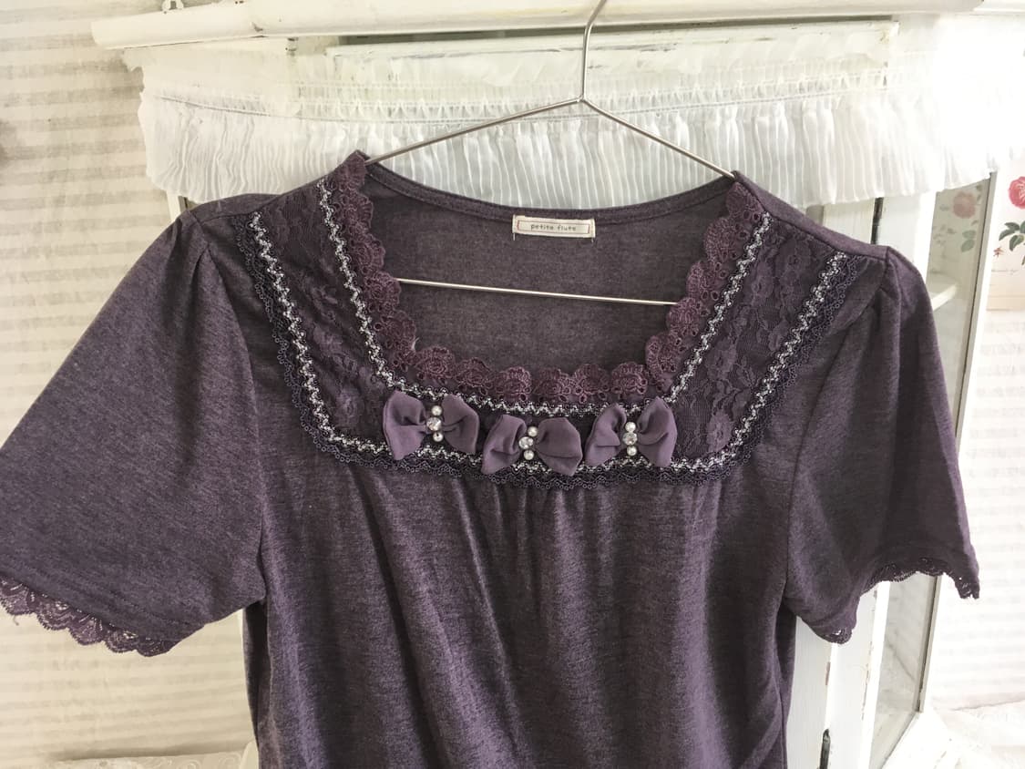 일본빈티지 퍼플 로걀 리본 반팔 상품이미지6