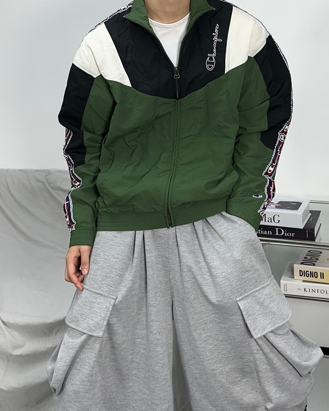 챔피온 올드스쿨 그린 배색 바람막이 S 상품이미지2