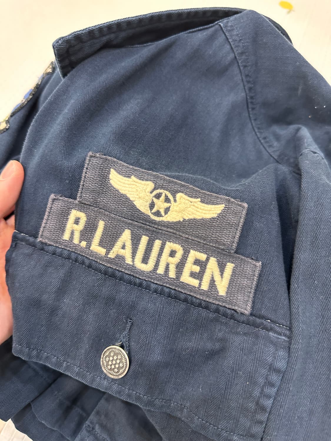 폴로 랄프로렌 밀리터리 패치 헤링본 셔츠 자켓 (L사이즈/네이비) 상품이미지4