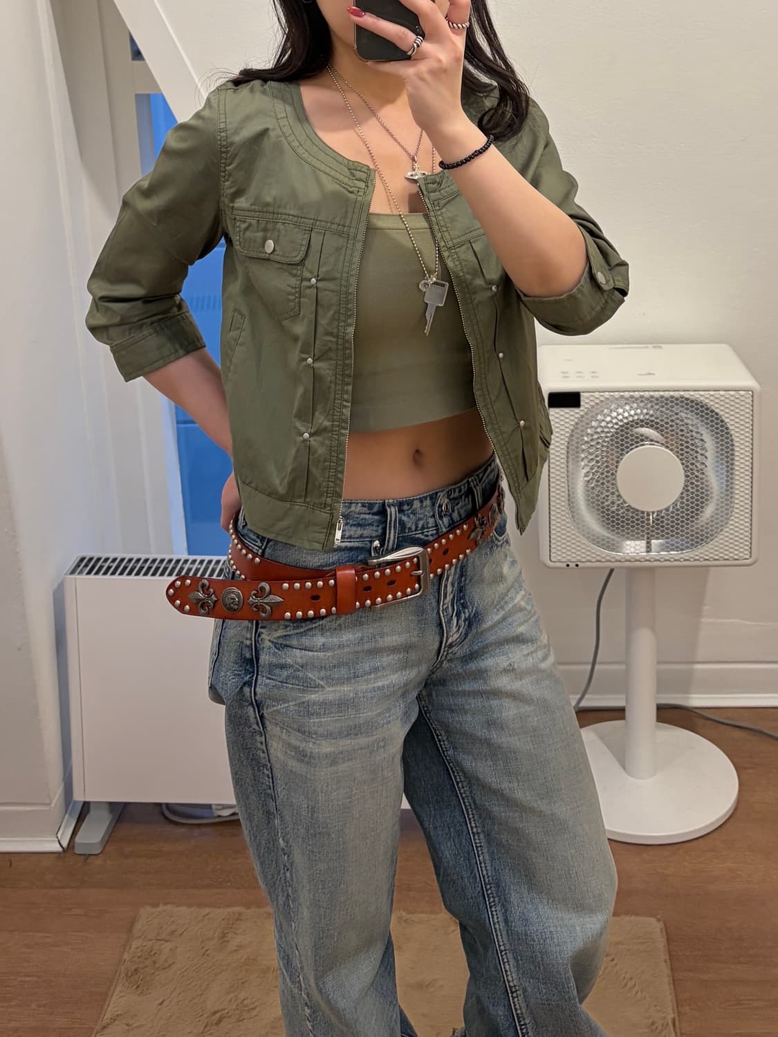 라운드넥 리벳 밀리터리 자켓 상품이미지1