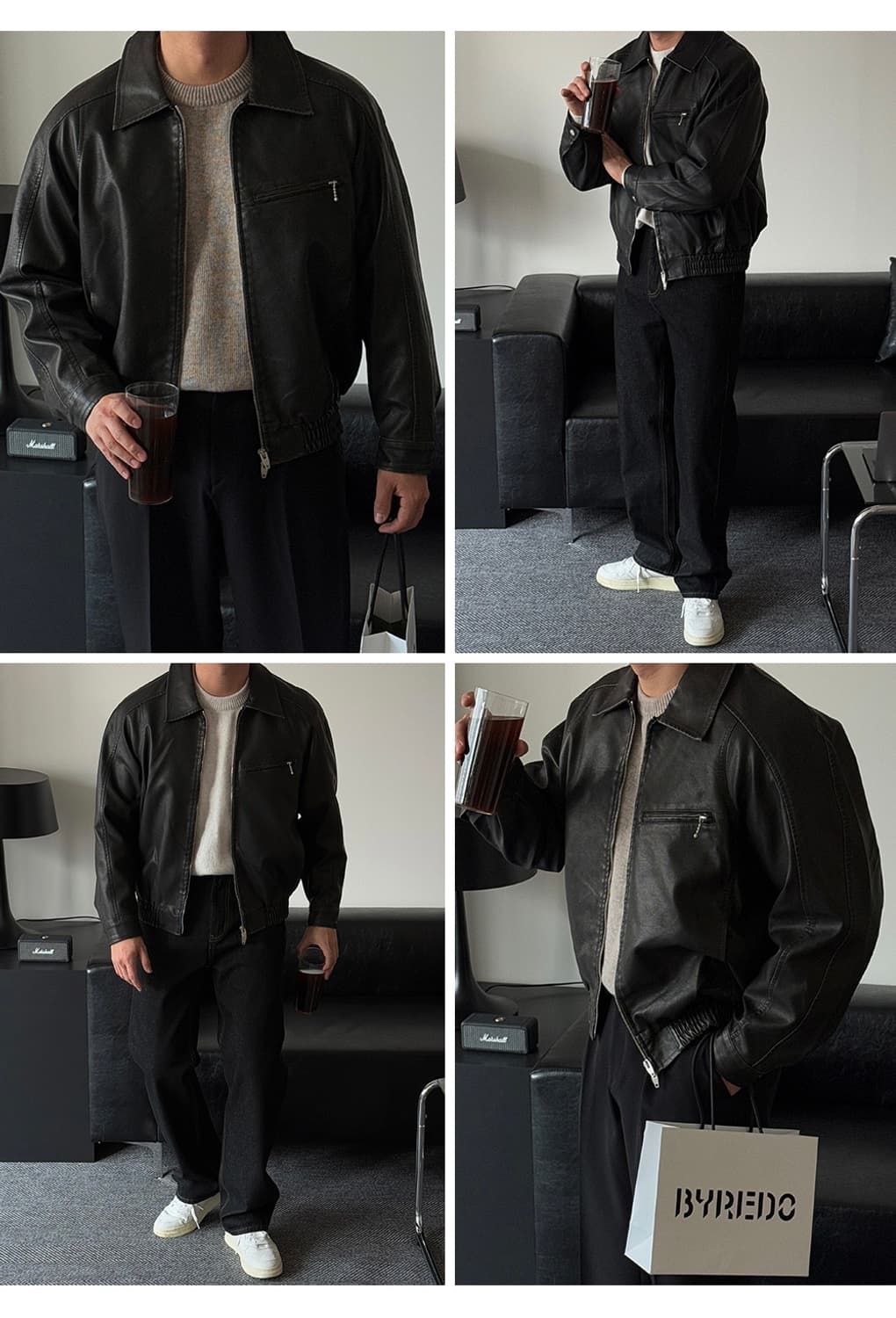 [OS] 남자 숄더 가먼트 워싱 비건 레더자켓 상품이미지7