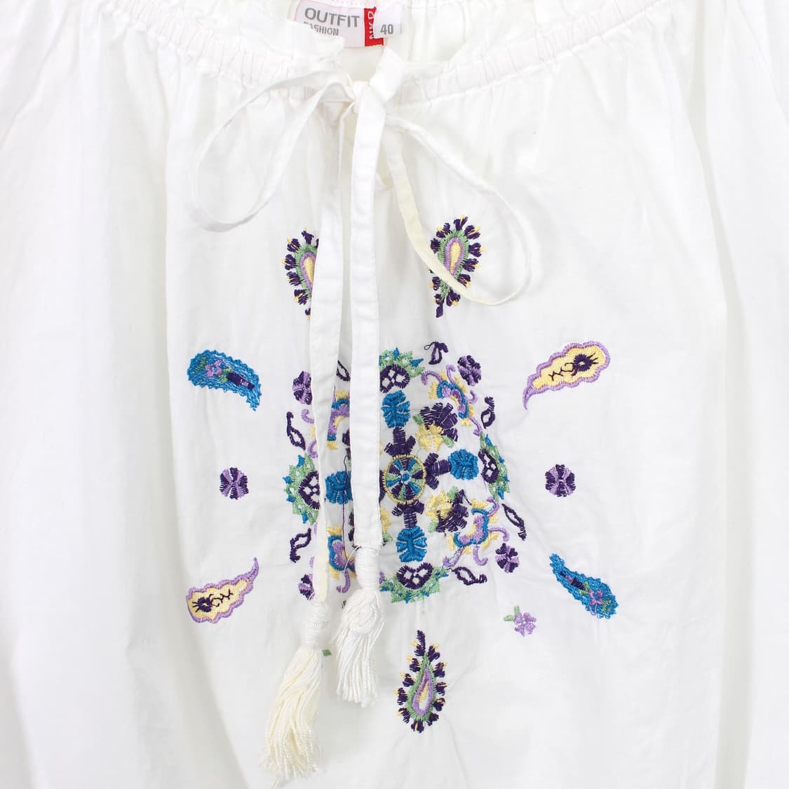 유럽 빈티지 에스닉 자수 코튼 여름 화이트 블라우스 상품이미지3
