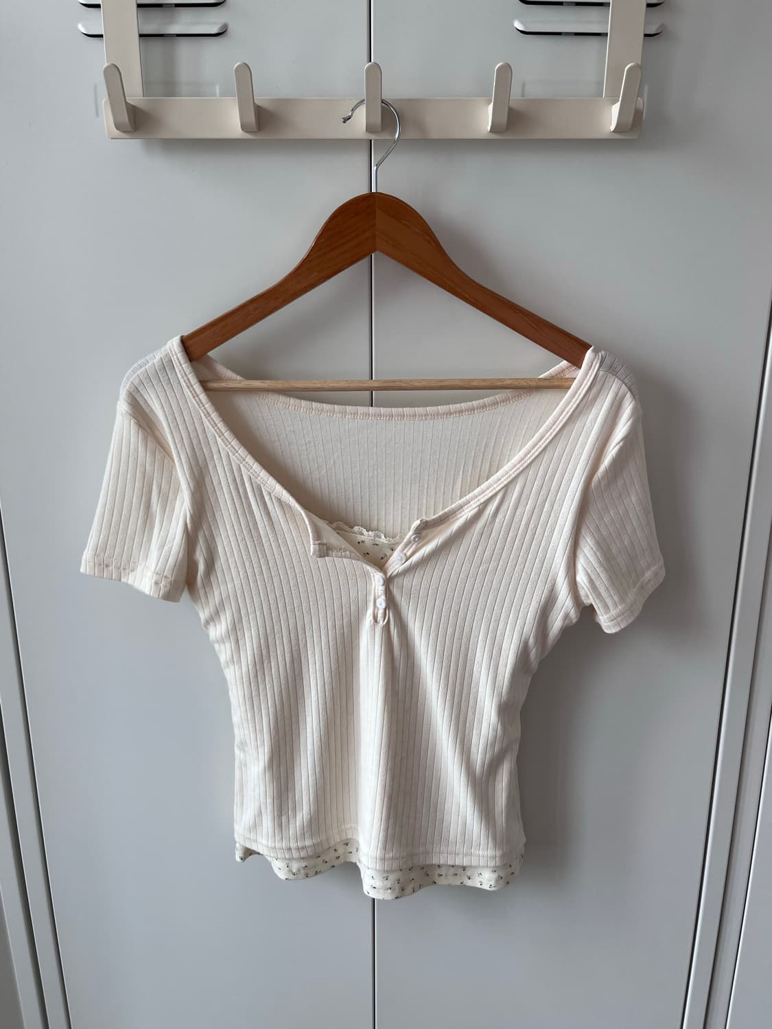 Vintage 잔꽃 레이어드 골지 반팔티 상품이미지7