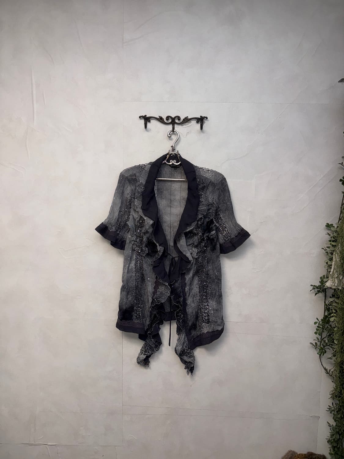 Charcoal tie dye pleats ruffle mesh bl 상품이미지2