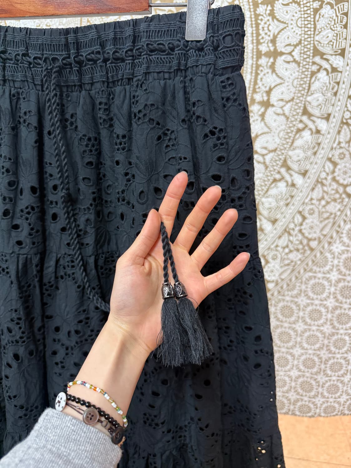 빈티지 여성 밴딩 펀칭 롱 스커트 (Z988) 상품이미지4