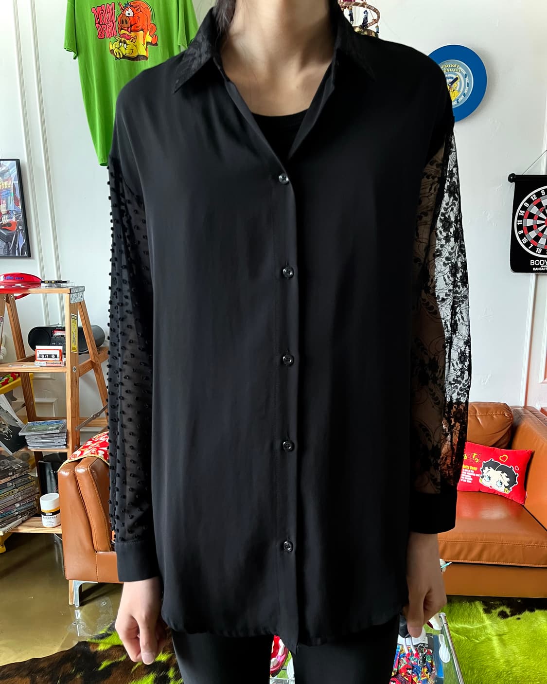 Jpn Vintage Mixed Texture Black Shirt 상품이미지2