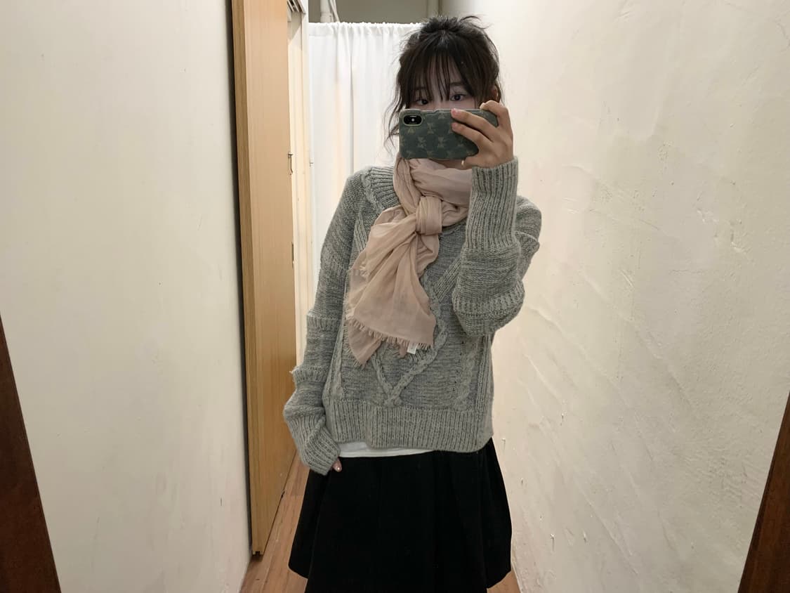 시스템 라운드넥 긴팔 케이블 니트 입체 꽈배기 짜임 디테일 루즈핏 그레이 상품이미지1