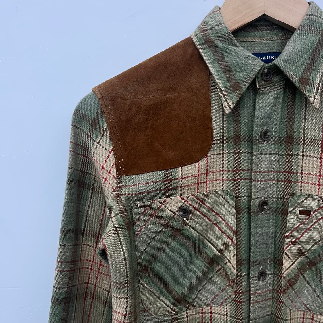 폴로 랄프로렌 체크 셔츠 스웨이드 패치 남S 상품이미지3