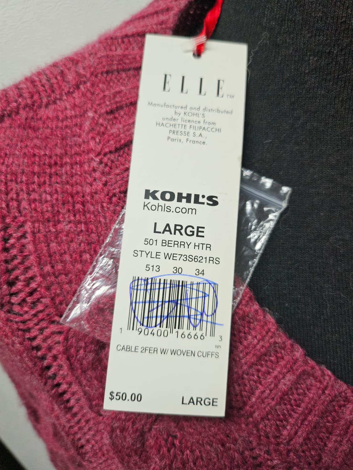 ELLE  엘르 버건디 니트  L 상품이미지3