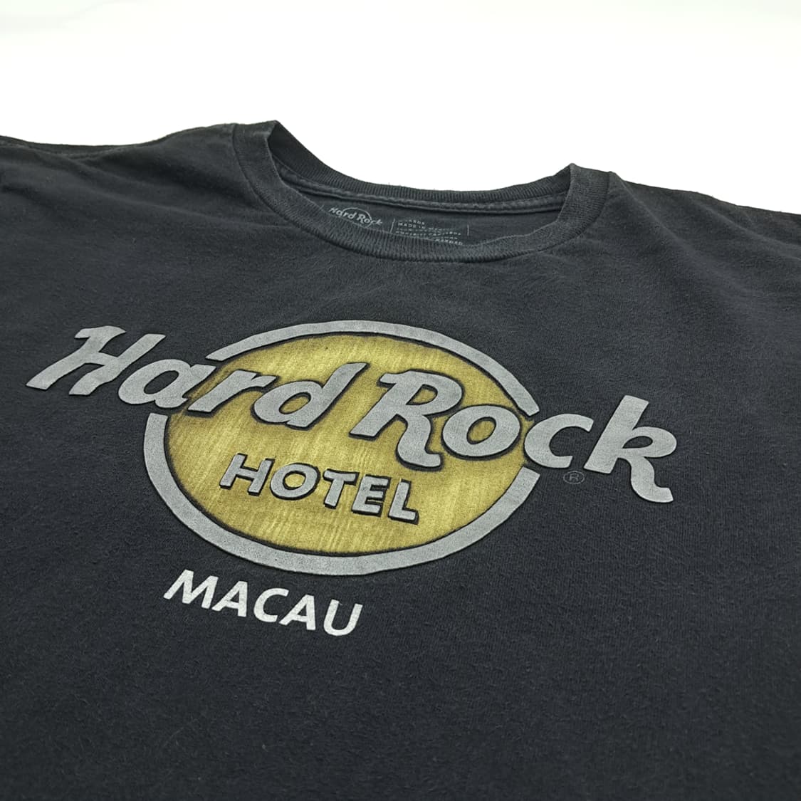 Co672 XL 하드락 호텔 MACAU 빈티지 블랙 반팔 티셔츠 상품이미지3