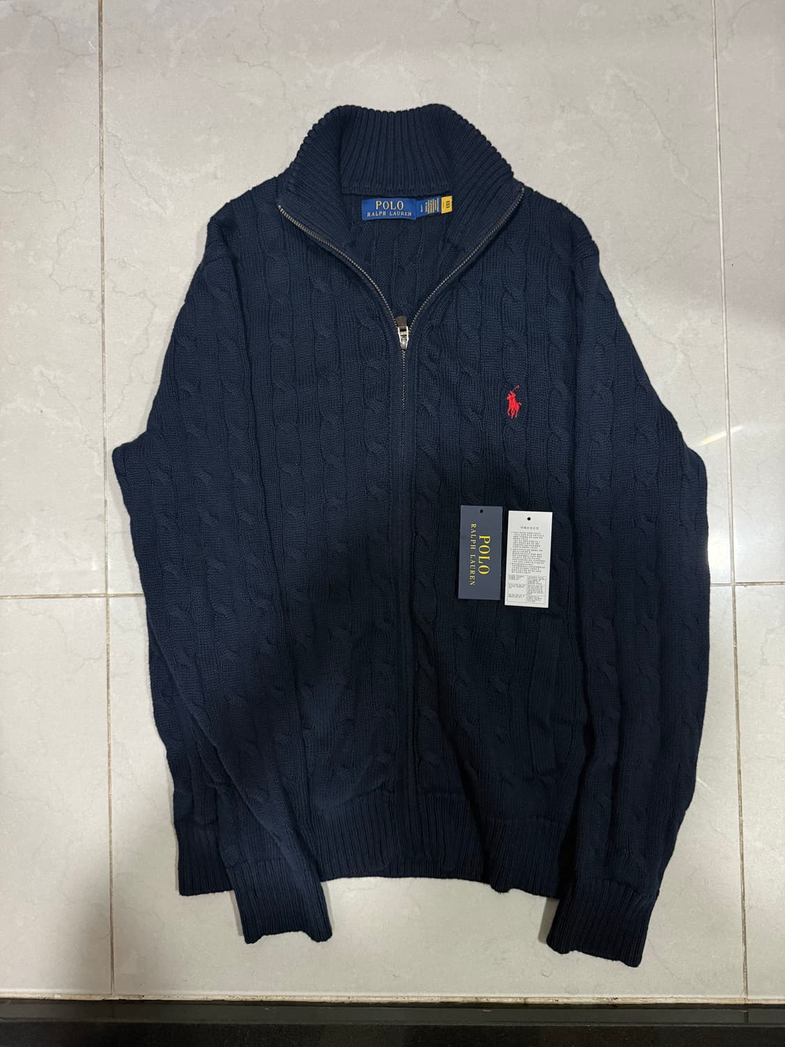 [당일출고,L]25년 신형 폴로 케이블 네이비 니트 집업 상품이미지1