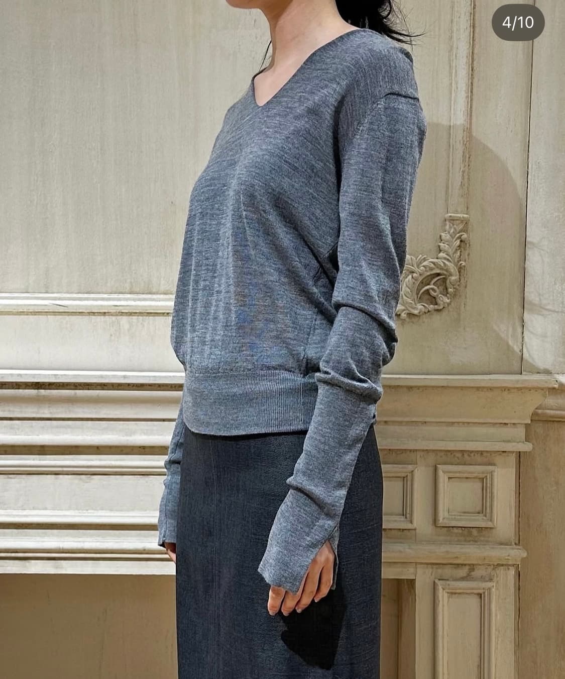 WOMENS V-NECK WOOL KNIT 블랙 상품이미지2