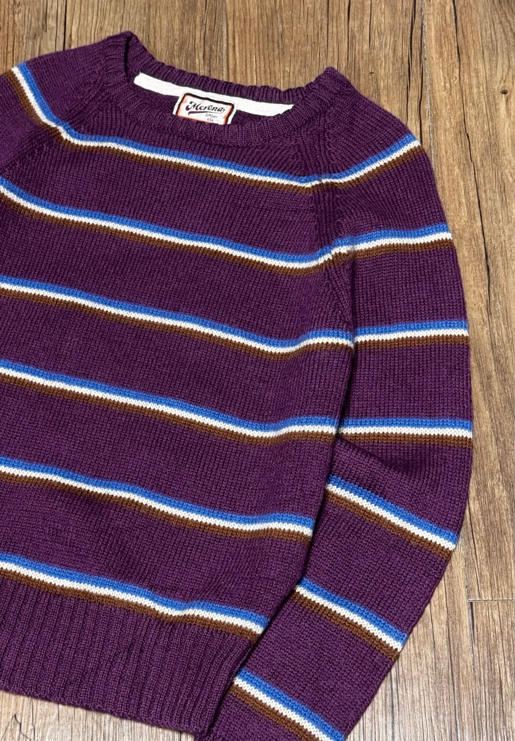 멜로나 USA 퍼플 스트라이프 울 니트 스웨터 상품이미지1