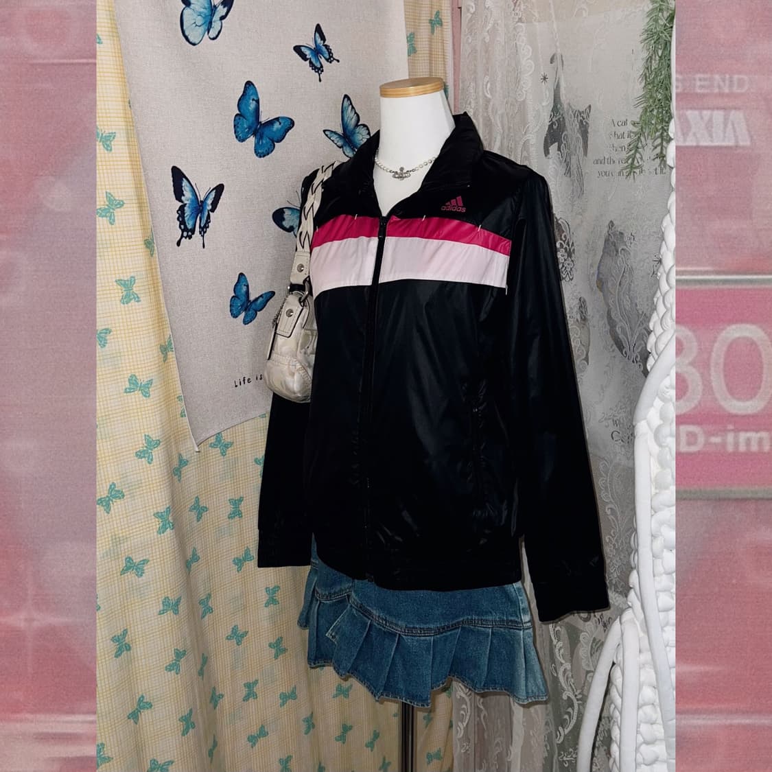 아디다스 블랙 & 핑크 바람막이 자켓 상품이미지7