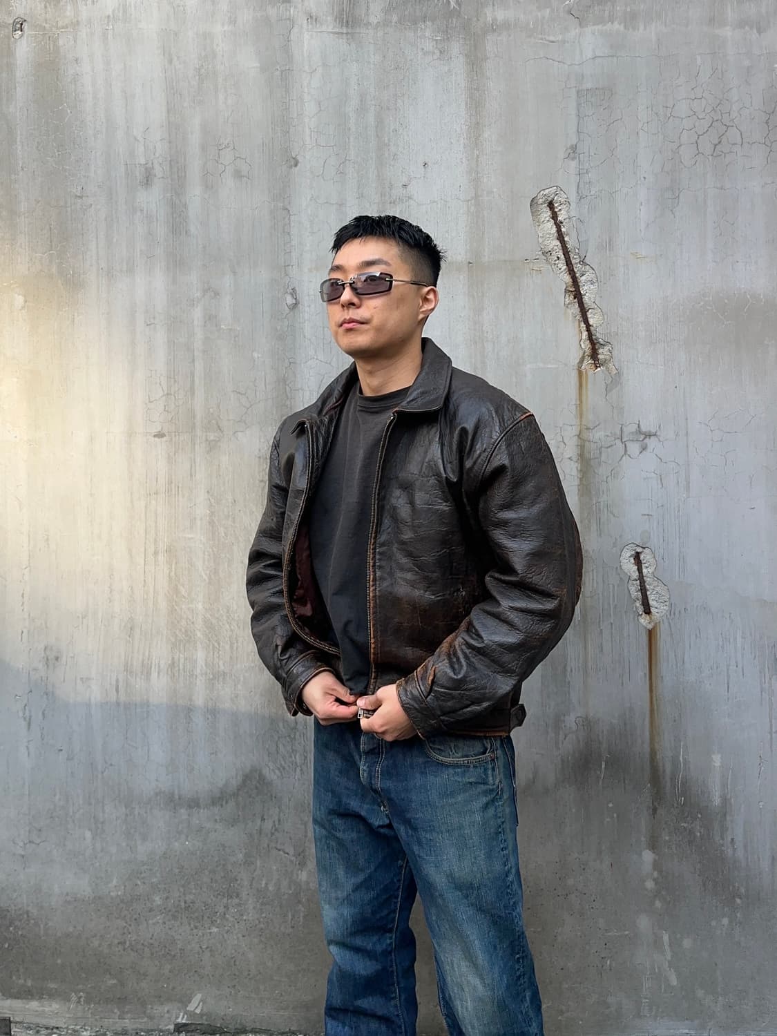 90’s Japanese cow-leather aged jacket 상품이미지1