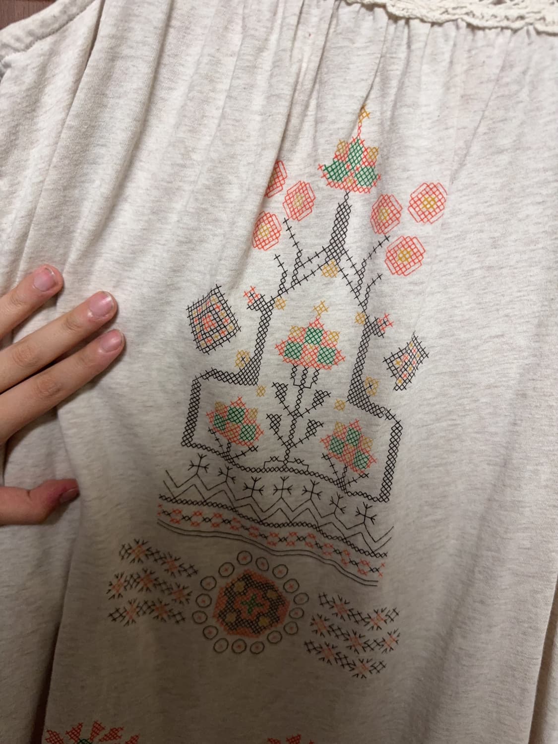 일본 빈티지 모리걸 하구미 올리브데올리브 레이스 나시 십자수 패턴 상품이미지3