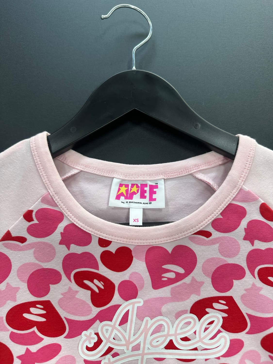 베이프 APEE 하트카모 래글런 크롭 반팔티 체리핑크 상품이미지5