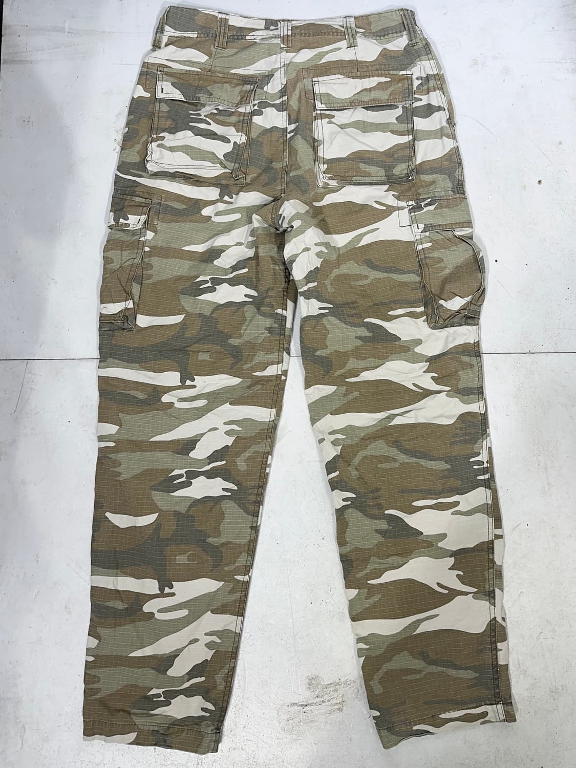 일본 빈티지 베이지 밀리터리 카모 립스타 와이드 카고 팬츠 군대 바지 M 상품이미지5