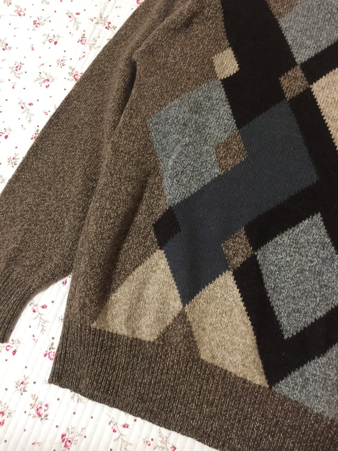 빈티지 브라운 아가일 니트 상품이미지3