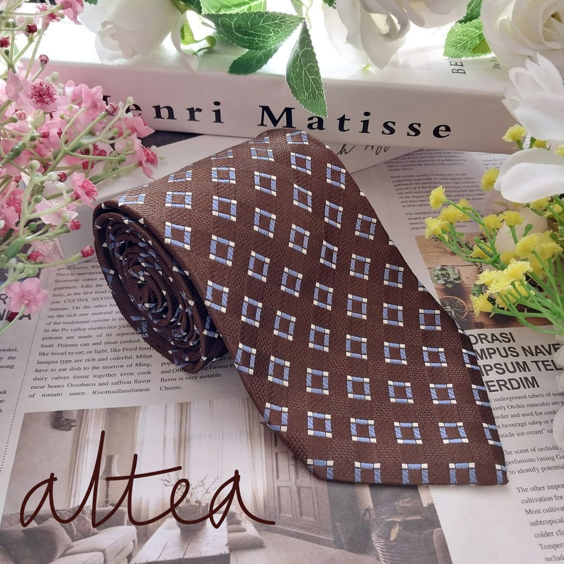 알테아 실크 브라운 체크 자카드 넥타이 9.2cm A+등급 K1489
 상품이미지1