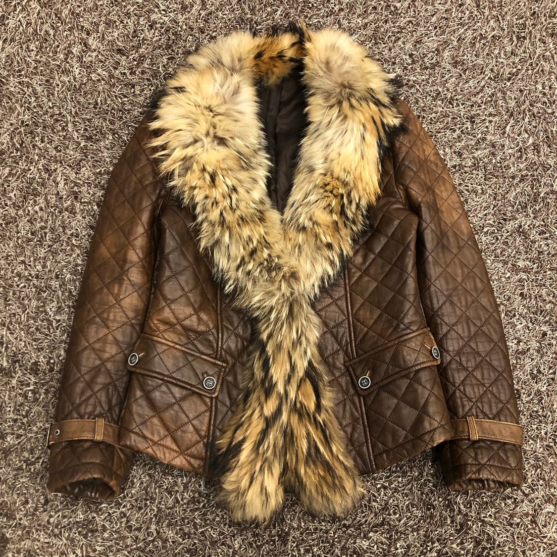 빈티지 양가죽 라쿤 퍼 레더 가죽 자켓 상품이미지1