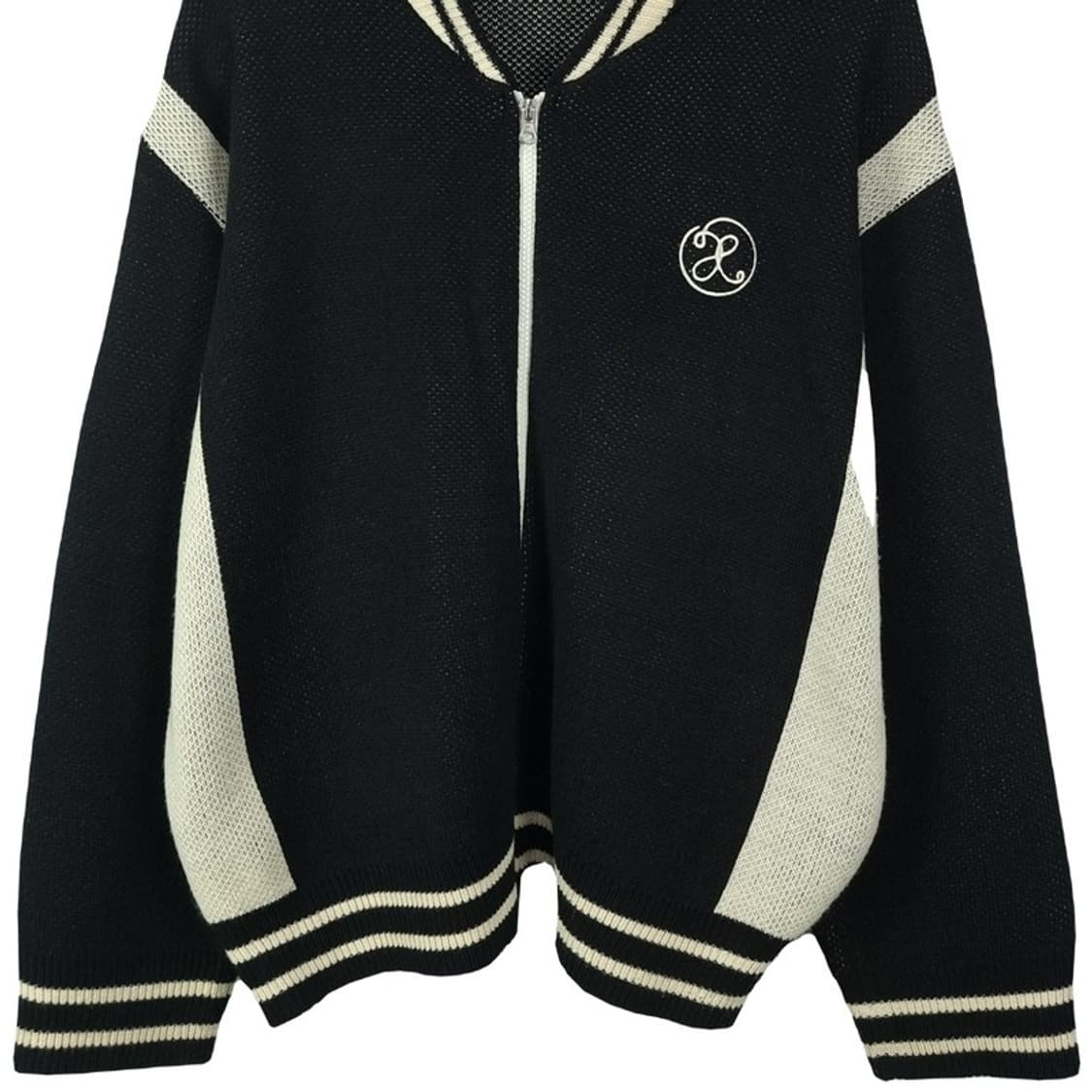 [엑스톤즈] 오버사이즈 니트 바시티 집업 가디건 블랙 M18698 상품이미지5