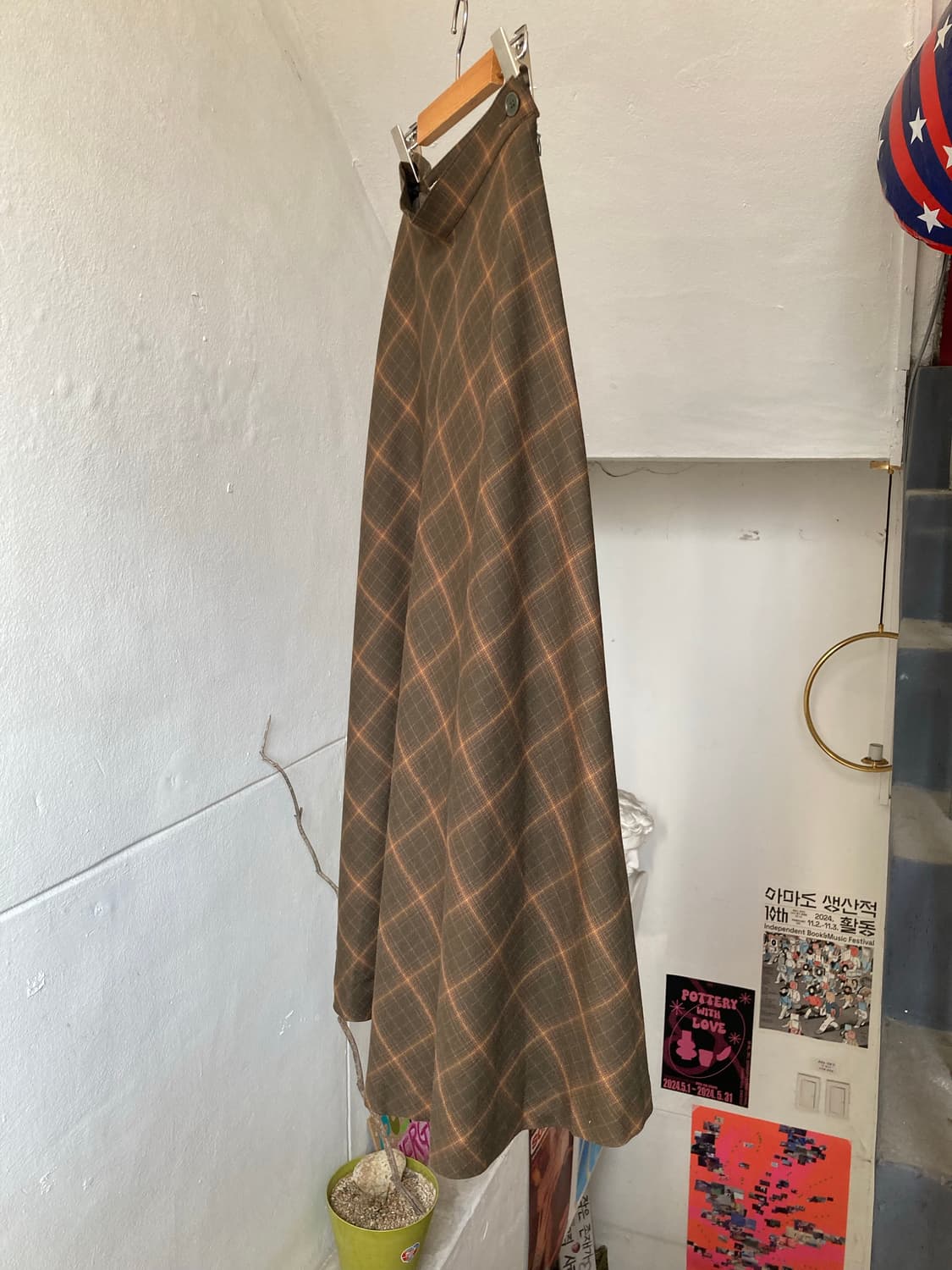 울 브라운 체크 롱스커트 상품이미지5