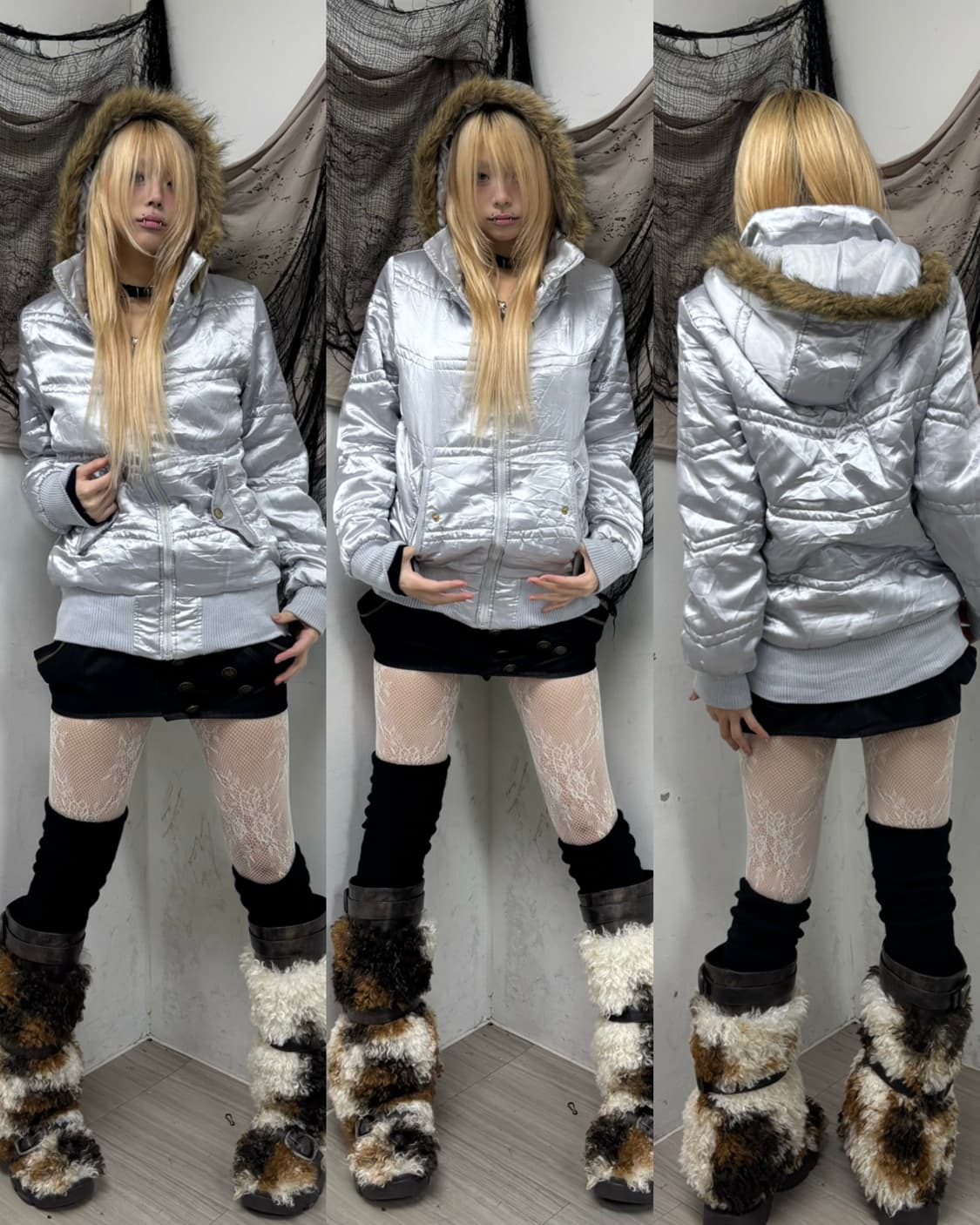 [PENDORA]2000s Mood Silver Fur Hoodie Pa 상품이미지1