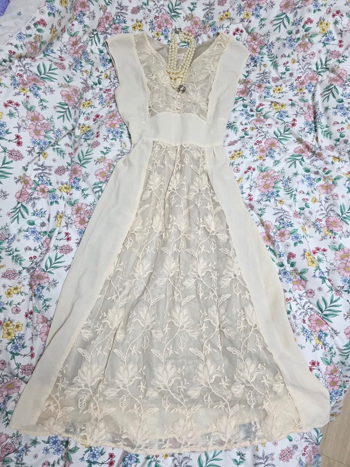 일본빈티지)히메라떼갸루st 앤틱공주 레이스 자수 플로럴 코르셋 롱원피스 상품이미지3