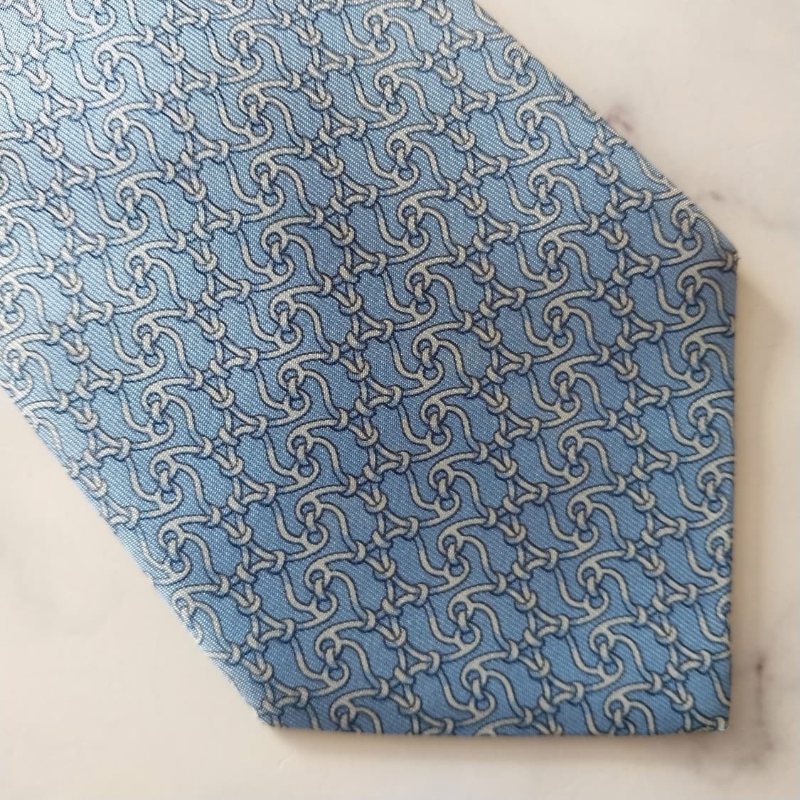 에르메스 실크 스카이블루 체인 패턴 넥타이 9.5cm B등급 K1373
 상품이미지6