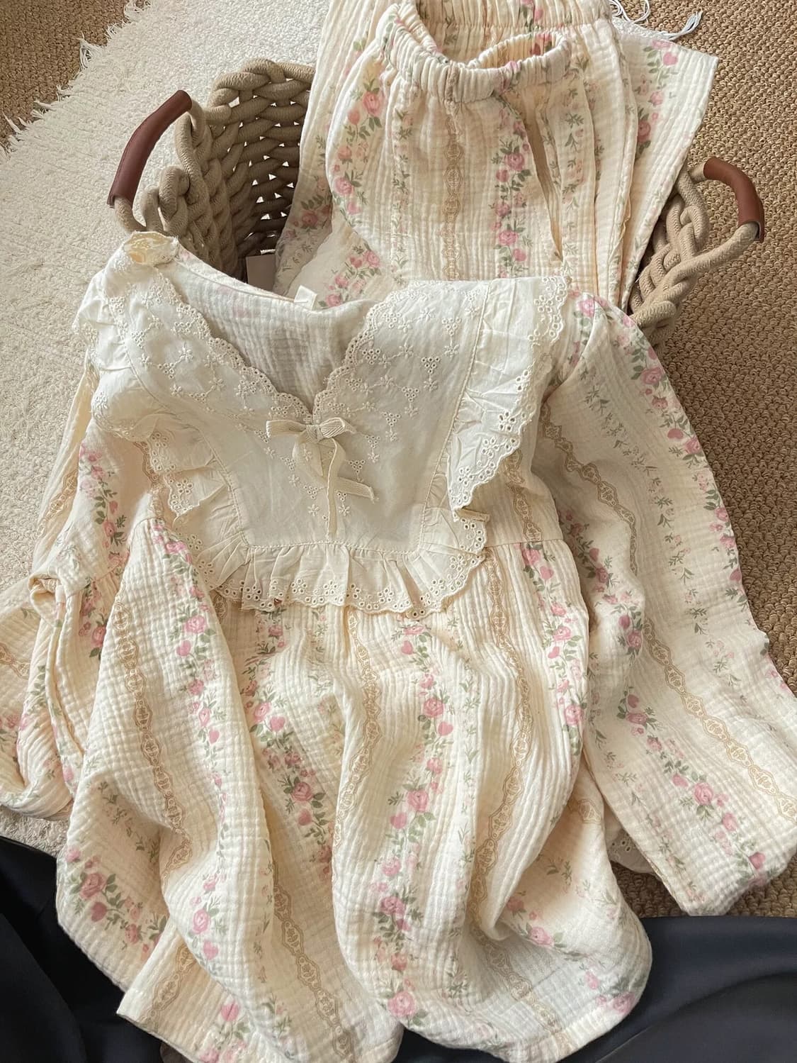 누아젤 플라워 프릴 코튼 파자마 세트 상품이미지3