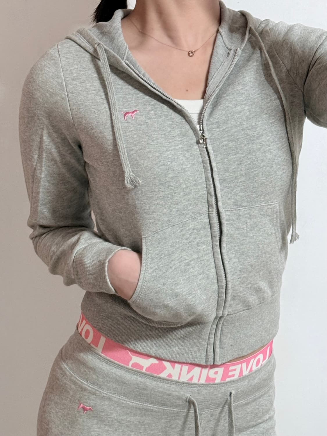 PINK 핑크 그레이 후드집업 세트 (상하의) 상품이미지1