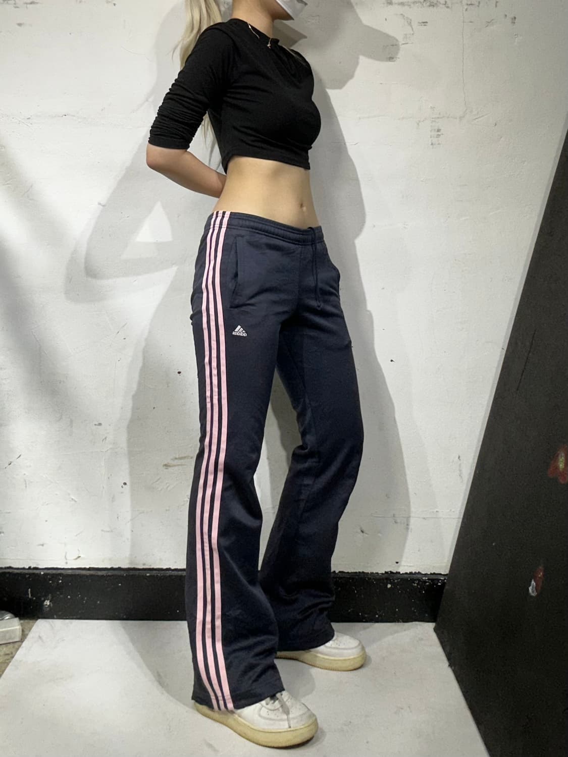  아디다스 네이비 핑크 삼선 와이드 부츠컷 추리닝 바지 트레이닝 팬츠 S 상품이미지1