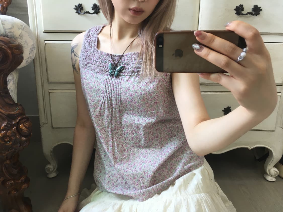 일본빈티지 하구미 잔꽃 프릴 블라우스 상품이미지1