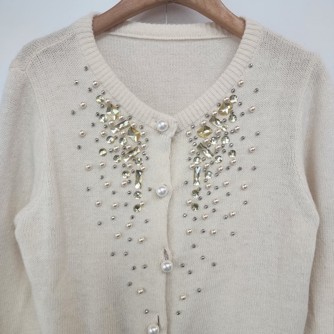 진주 큐빅 아이보리 가디건 상품이미지2