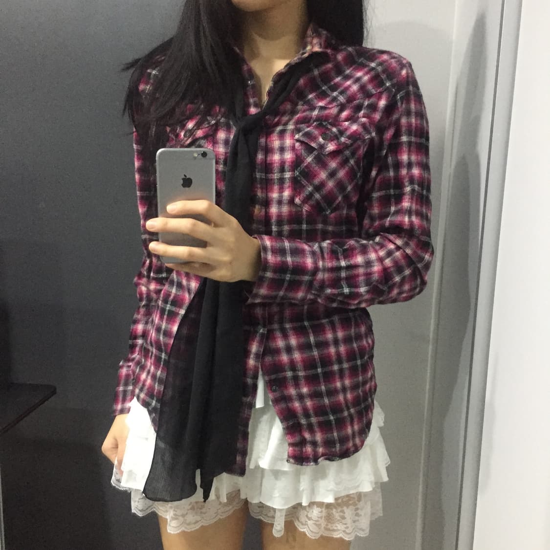 JPN 불량 갸루 체크 핑크 글리터 셔츠 상품이미지1