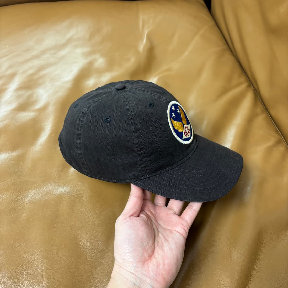 RRL 더블알엘 랄프로렌 폴로 윙로고 6패널 볼캡 모자 워시드 블랙 상품이미지3