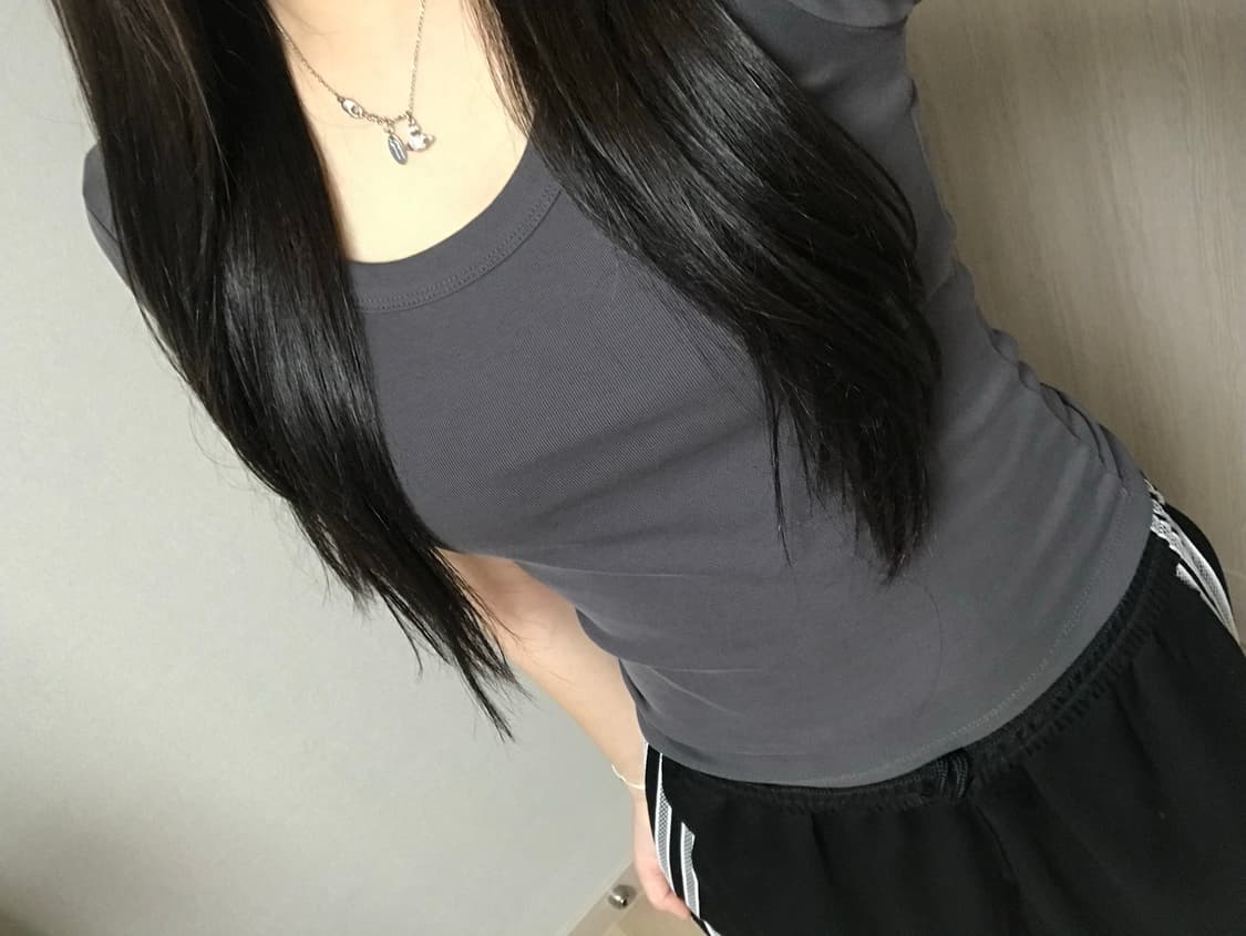 모디무드 무지 차콜 반팔 상품이미지2