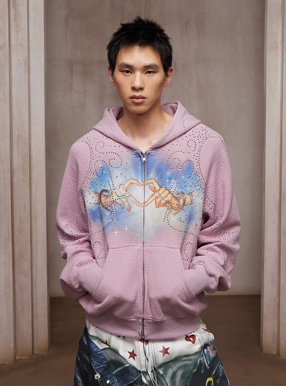 빈티지 그래픽 후드집업 핑크 상품이미지5