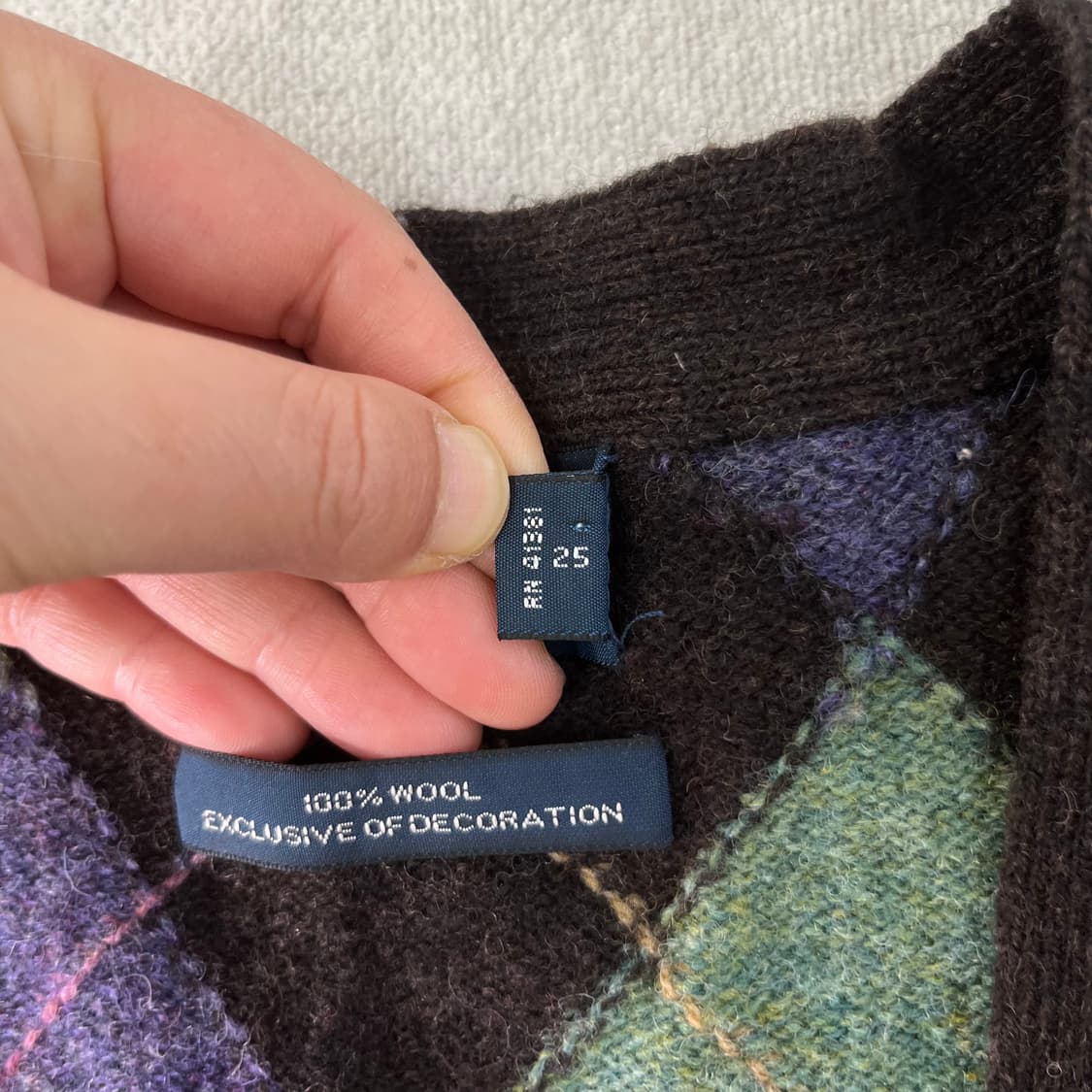 100 폴로 랄프로렌 아가일 패턴 램스울 엘보우패치 가디건 상품이미지3