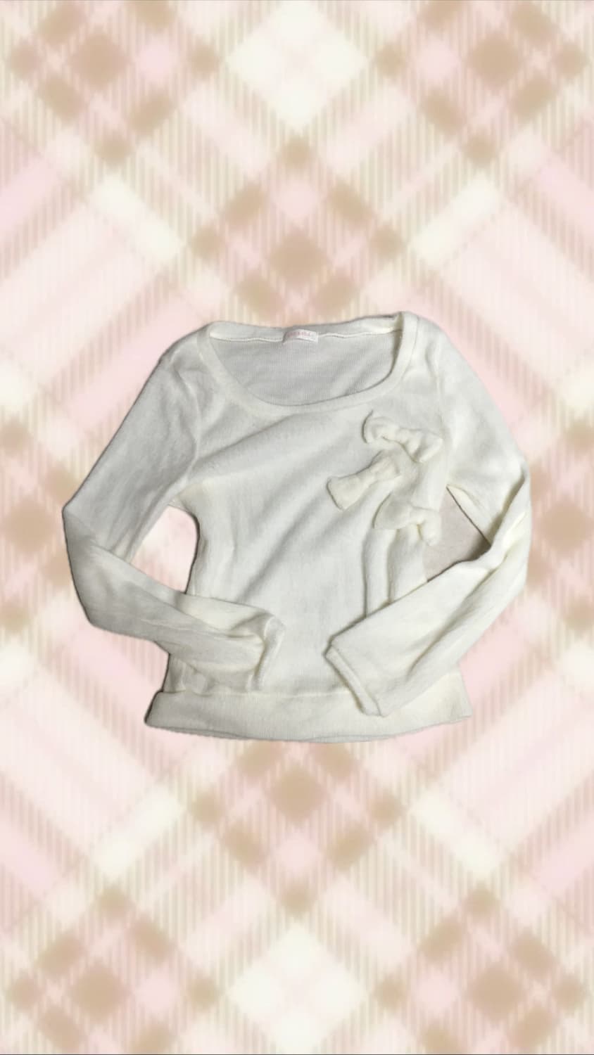 리즈리사 화이트 리본 니트 히메 라떼 갸루 러블리 로걀 빈티지 상품이미지1