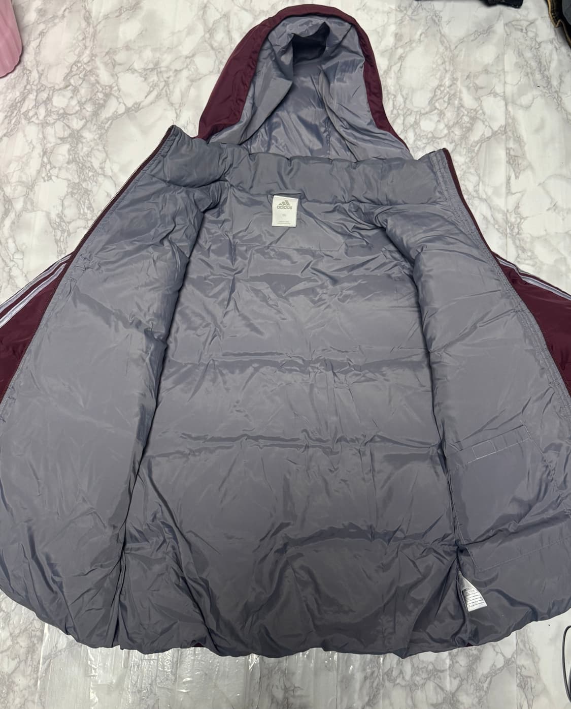 대장 아디다스 삼선 버건디x실버 푸퍼 패딩 자켓 상품이미지6