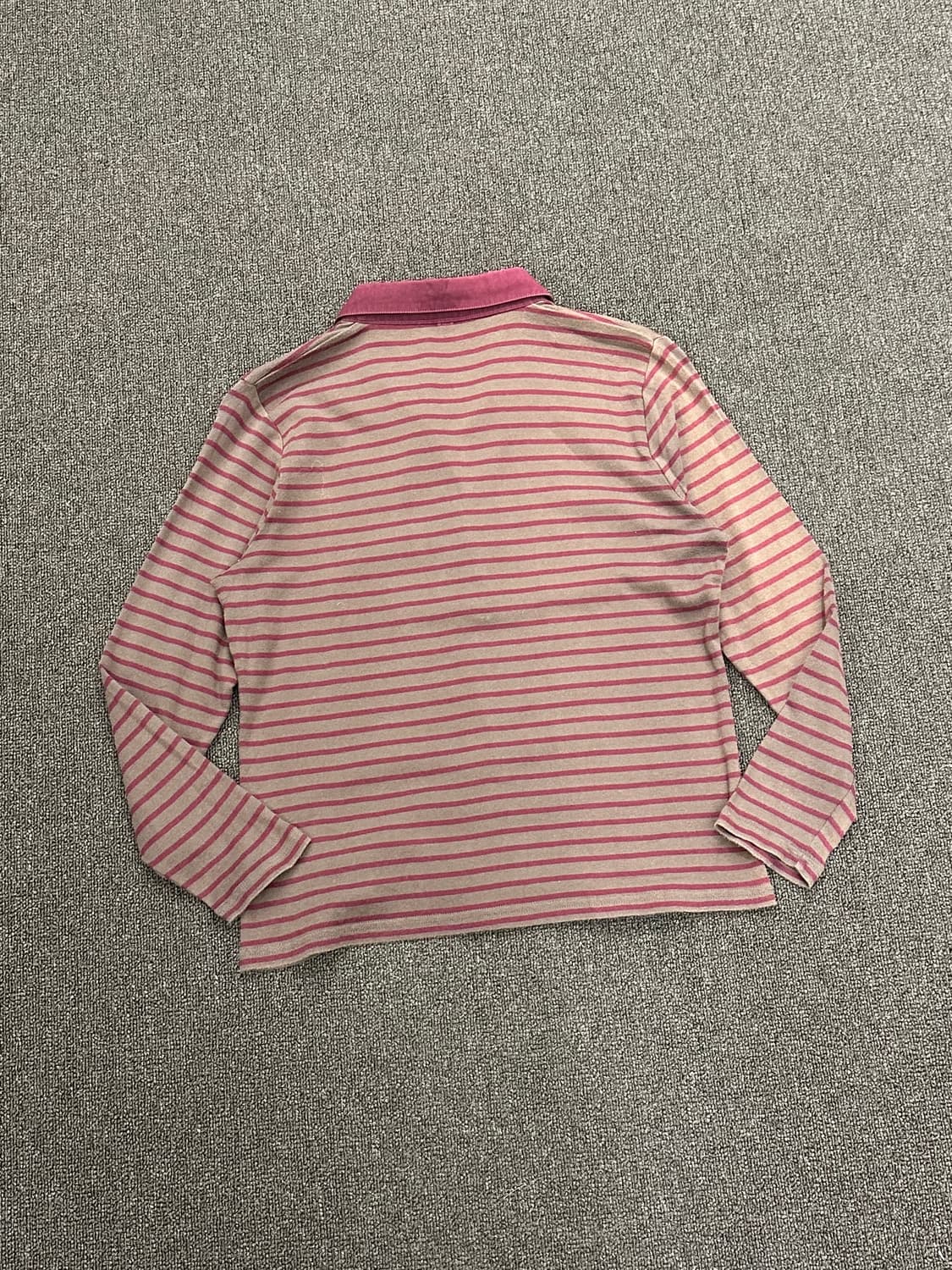 XL)Japanese vintage 여성 배색 스트라이프 폴로 롱슬리브 상품이미지5