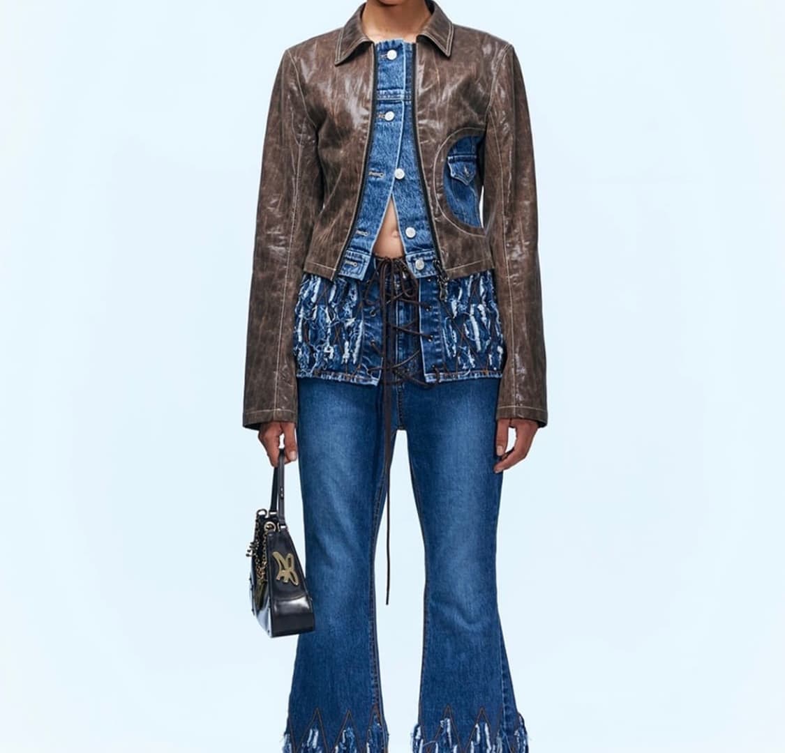 앤더슨벨 Lance denim trim faux lether jacket 상품이미지2