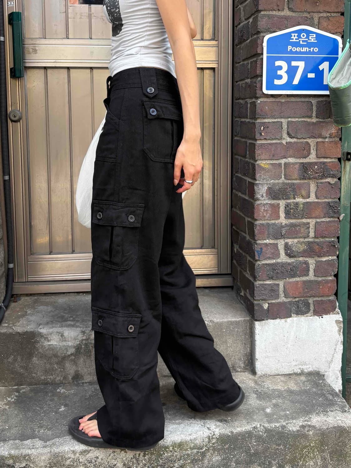 새상품) 로우라이즈 블랙 카고 팬츠 S 상품이미지2