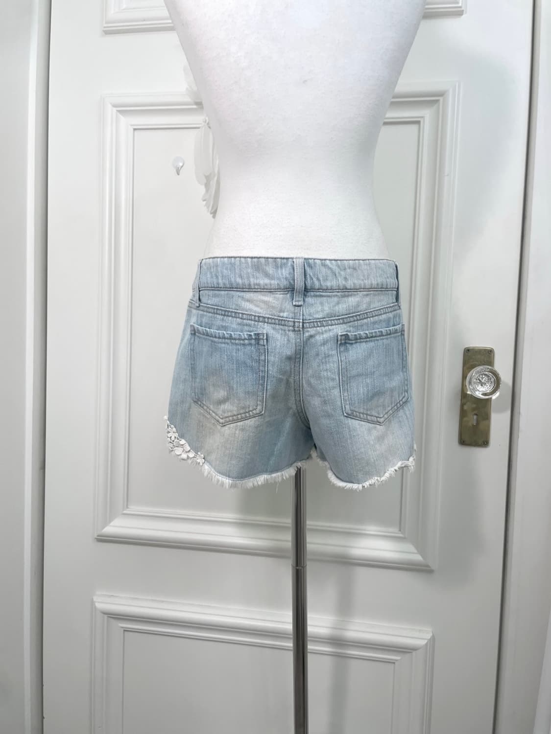 light denim lace trim summer short pants 상품이미지4