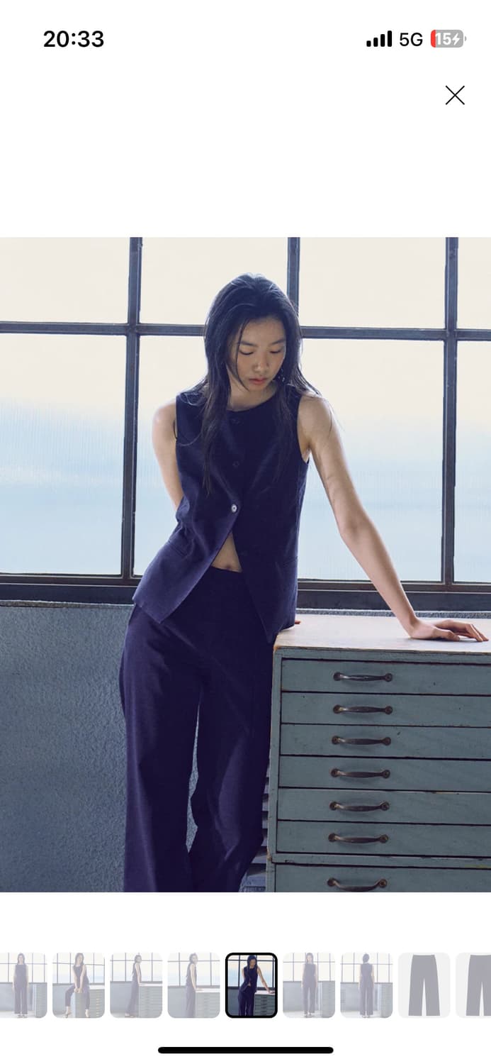 구호플러스 린넨스타일 네이비 슬랙스 상품이미지3